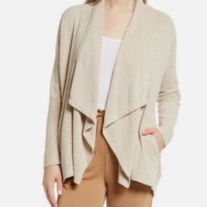 New BAREFOOT DREAMS Shawl Collar Pointelle Cardigan In Stone Size L/ XL $155